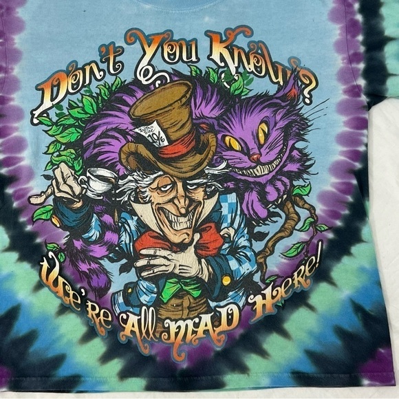 Liquid Blue Alice in Wonderland Crop Tie Dye Short Sleeved GraphicT-Shirt Small - Picture 3 of 12